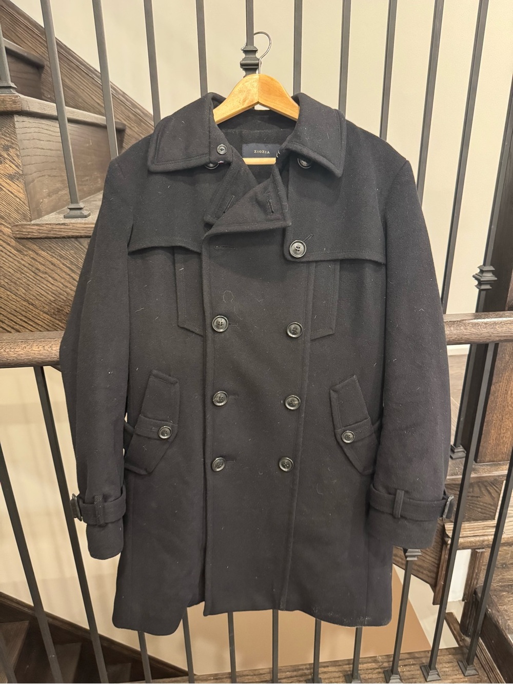 Men's Black Double-Breasted Wool Peacoat
